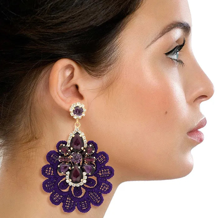 Fabric Lace Crystal Earrings