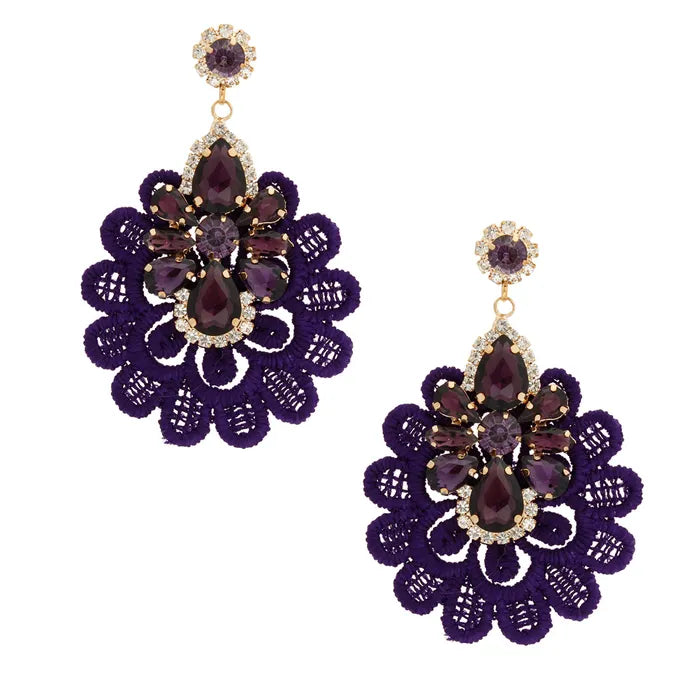 Fabric Lace Crystal Earrings