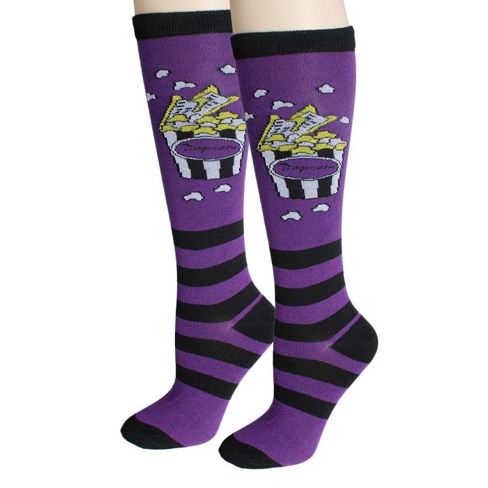 Women's Crew Socks White Popcorn Stripe