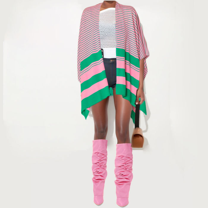 Ruana Kimono Striped Pink and Green