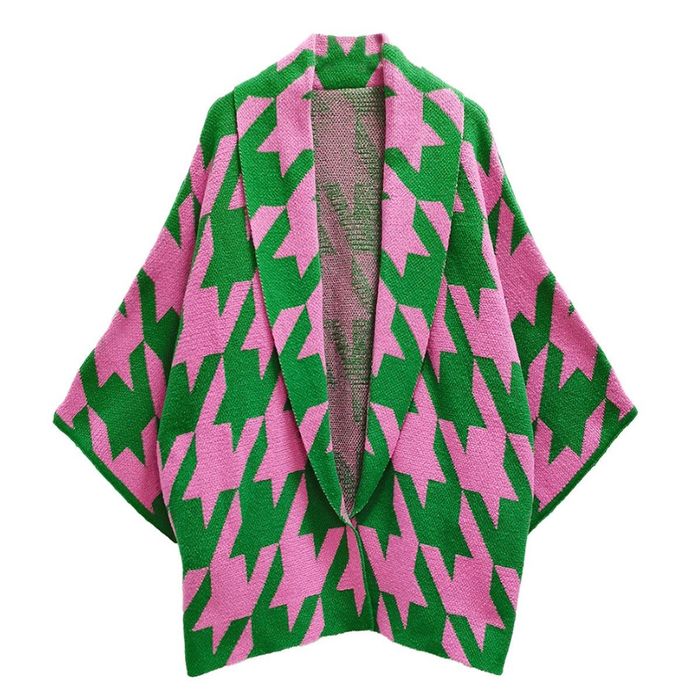 Sorority Houndstooth Knit Pink Green Cardigan