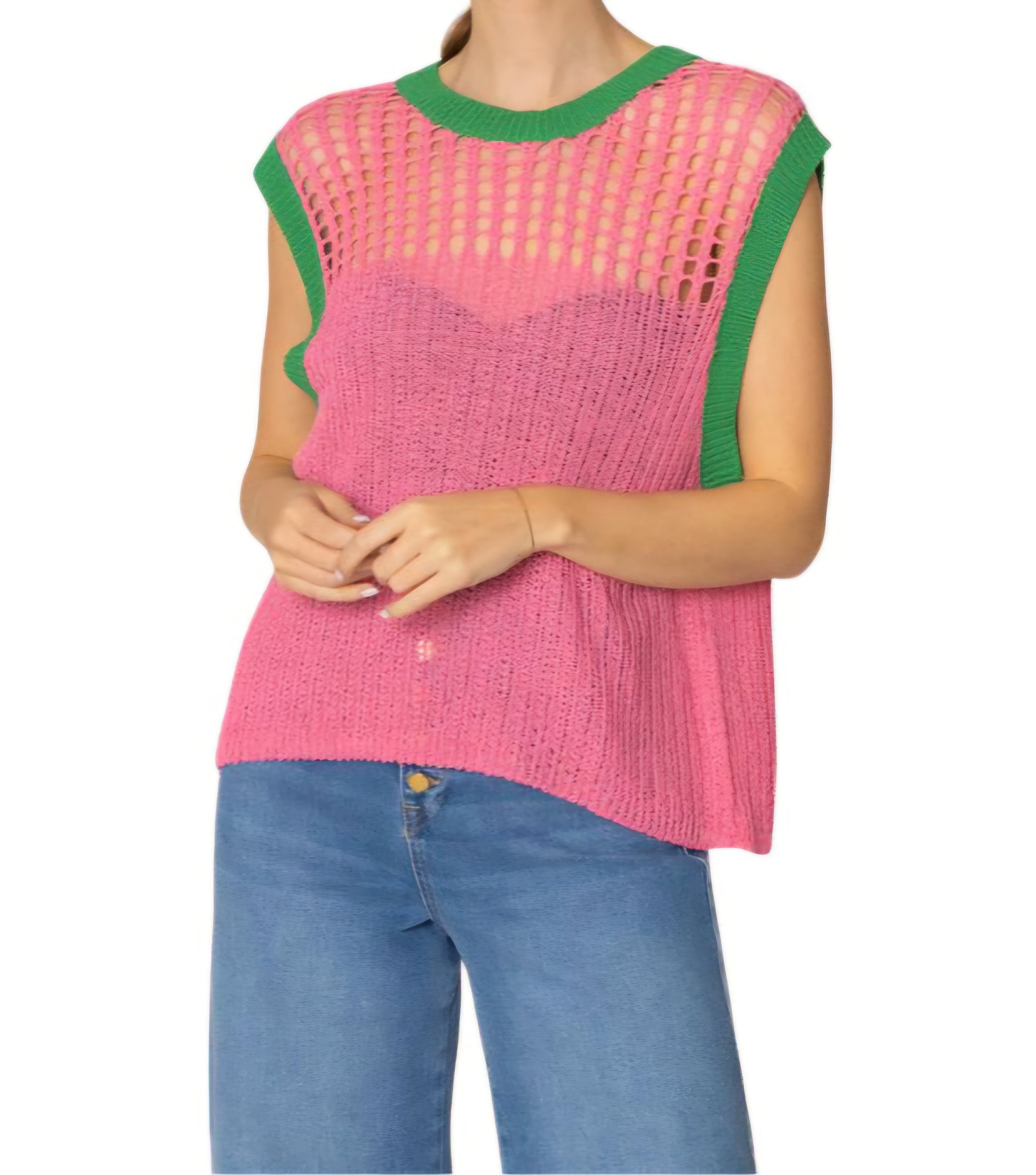 Vest Top Pink and Green Crochet