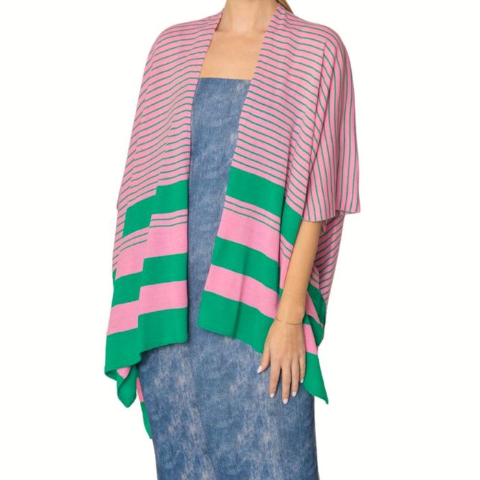 Ruana Kimono Striped Pink and Green