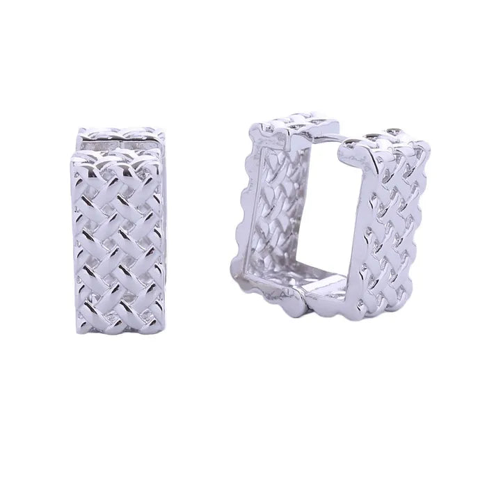 Rattan Square Huggie Hoops