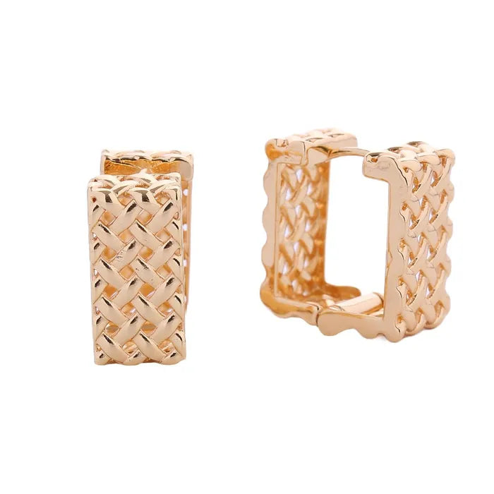 Rattan Square Huggie Hoops