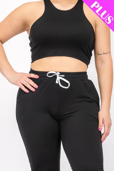 Plus size crop tank top & ruched pants set