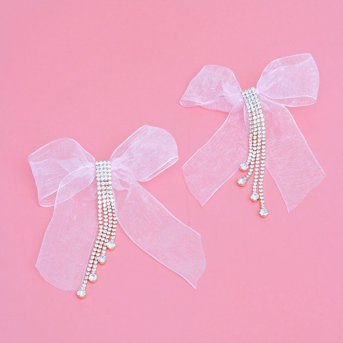 Tassel Ribbon Bow Sparkling Fringe Earrings