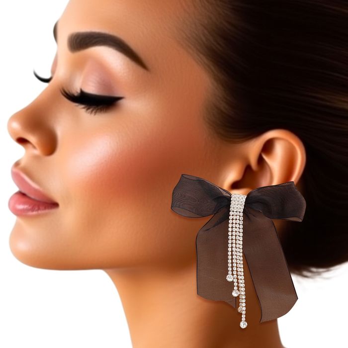 Tassel Ribbon Bow Sparkling Fringe Earrings