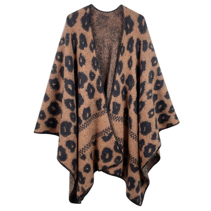 Kimono Cardigan Poly Black Leopard Knit for Women