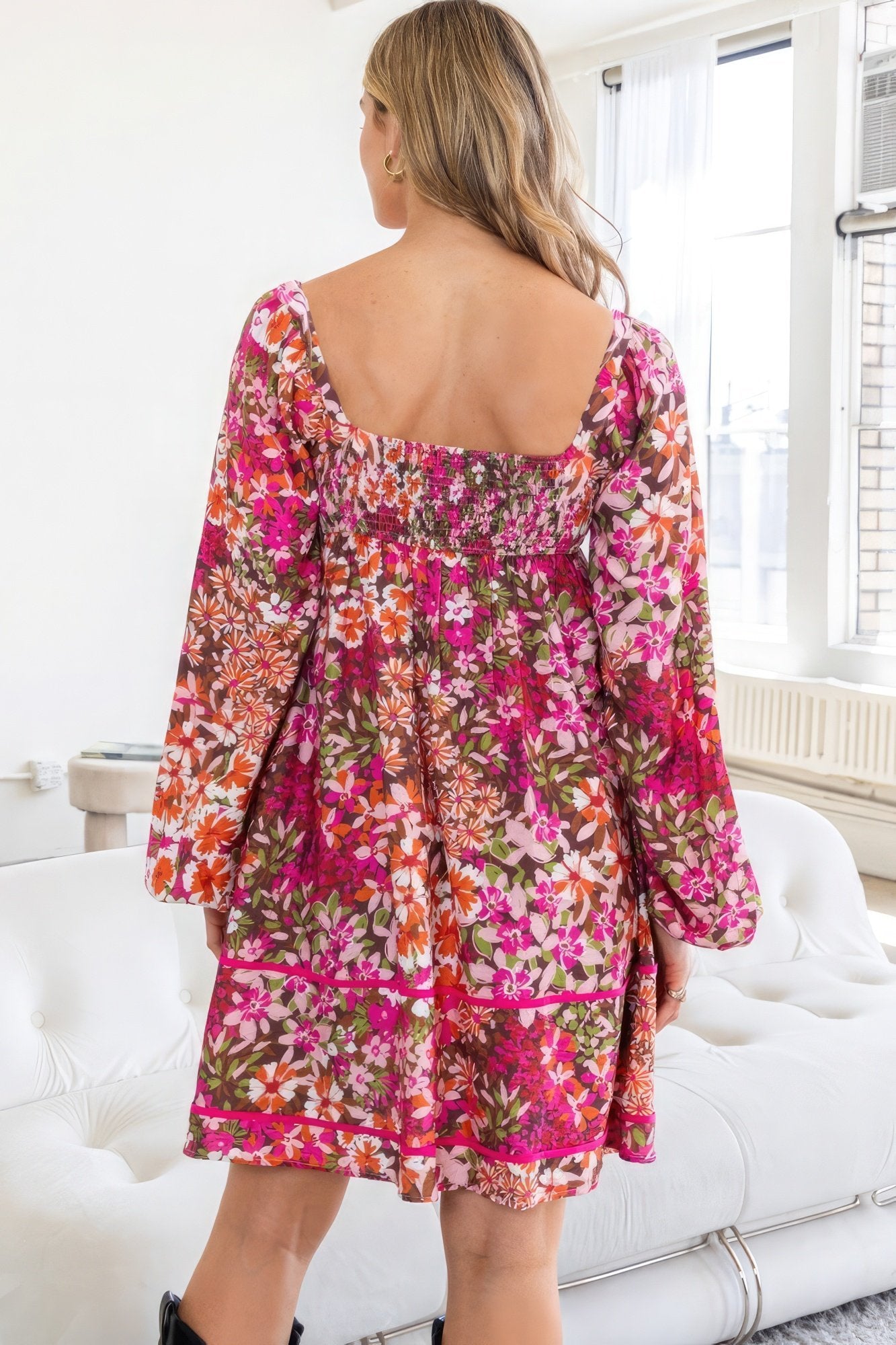 Women's Floral square neckline mini dress