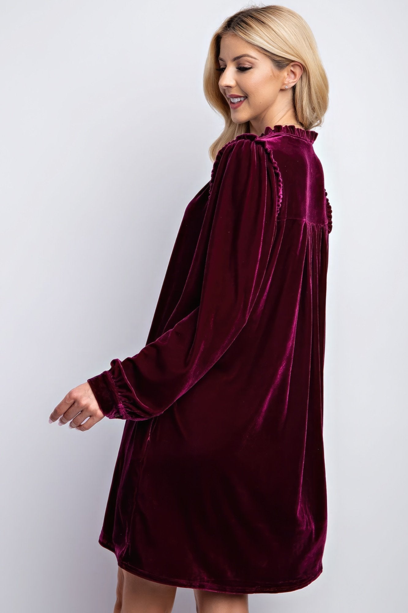 Women's Mini ruffle detailing velvet dress