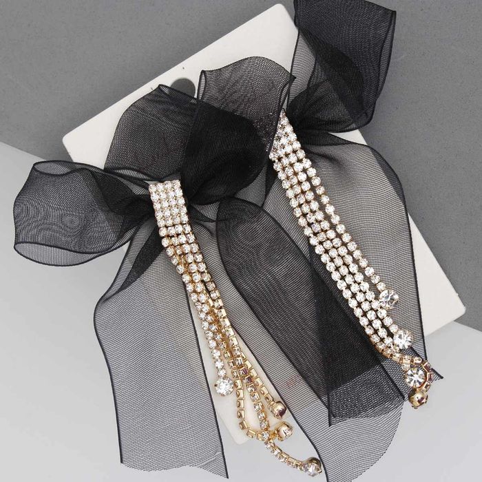 Tassel Ribbon Bow Sparkling Fringe Earrings