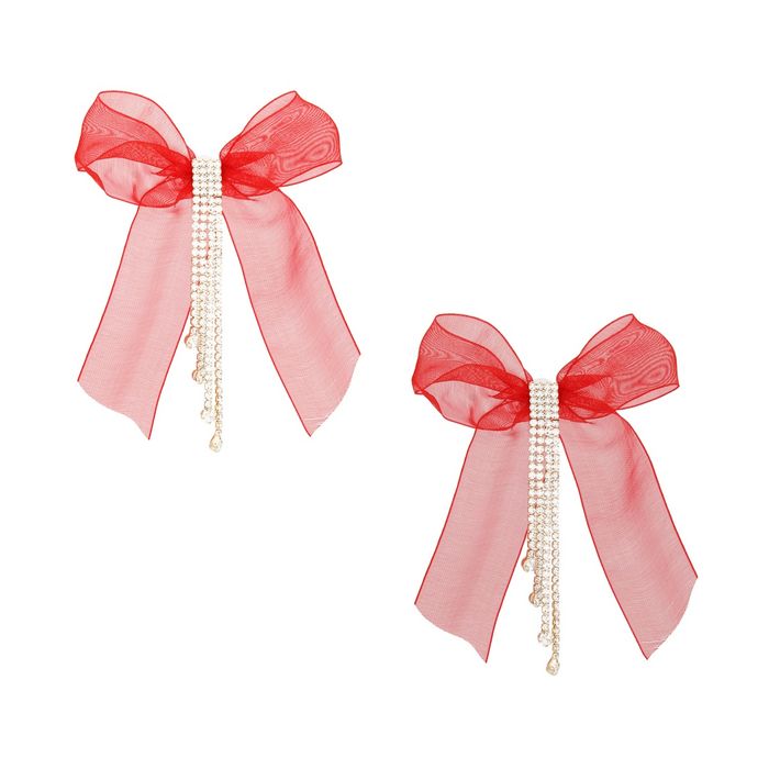 Tassel Ribbon Bow Sparkling Fringe Earrings