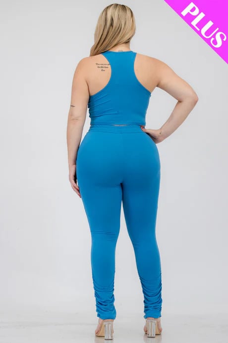 Plus size crop tank top & ruched pants set