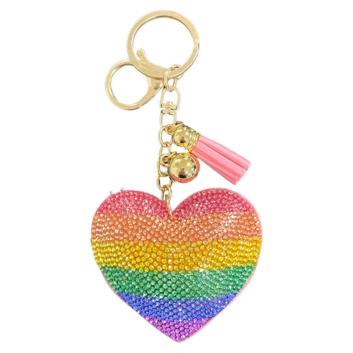 Rainbow Rhinestone Heart Keychain