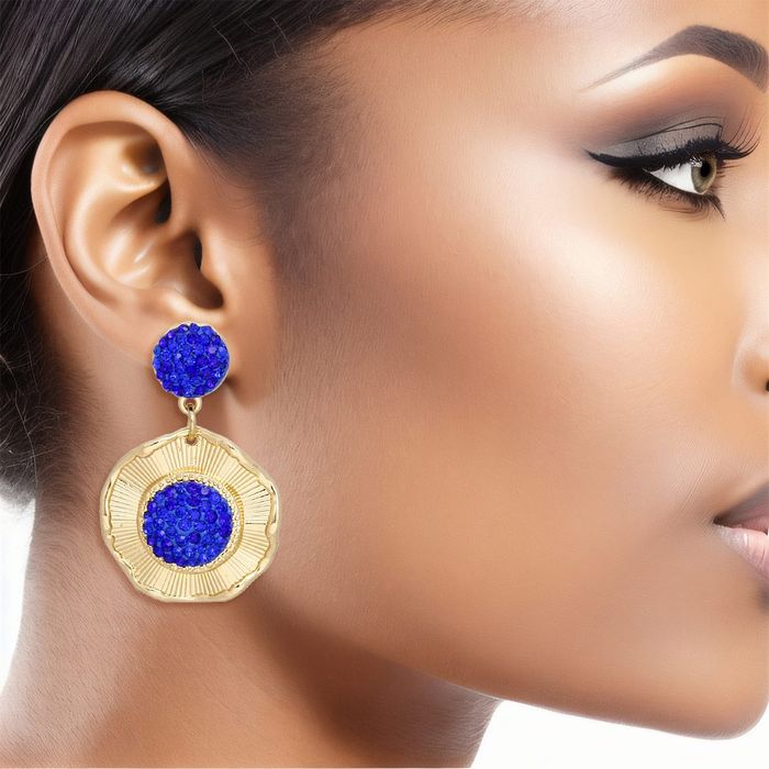 Drop Glam Stone Gold Round Earrings