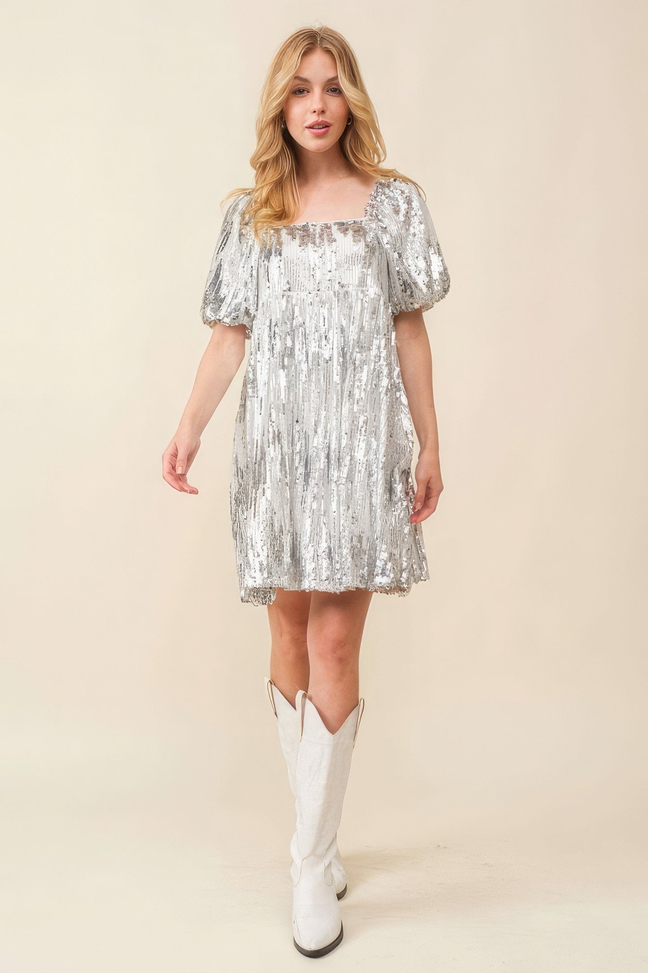 Sequin babydoll mini dress