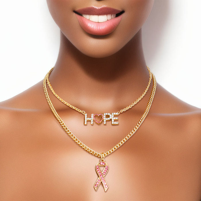 Silver Hope Pink Ribbon Chain