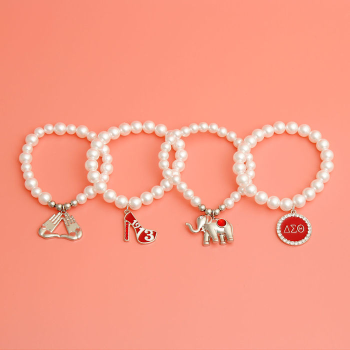 Sorority Inspired Charm White Pearl Bracelets