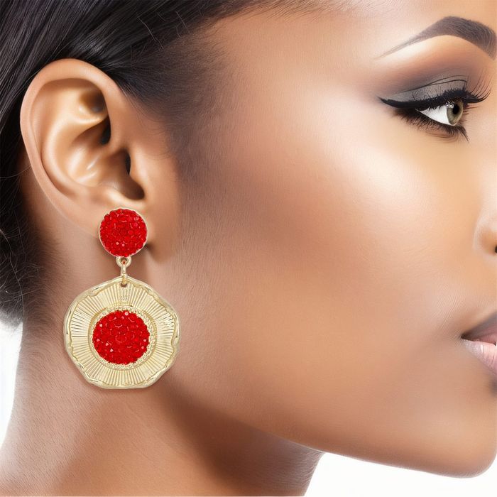 Drop Glam Stone Gold Round Earrings