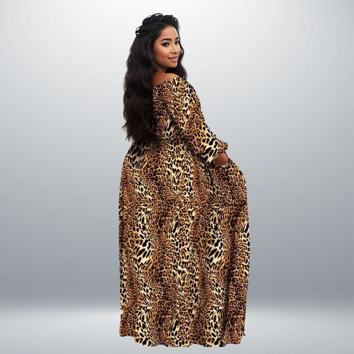 Leopard Split Maxi Dress Plus Size