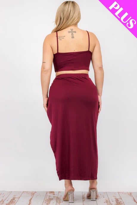 Plus size crop cami & split thigh maxi skirt set