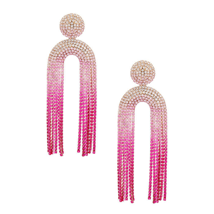 Fringe Pave Long Arched Earrings for Women