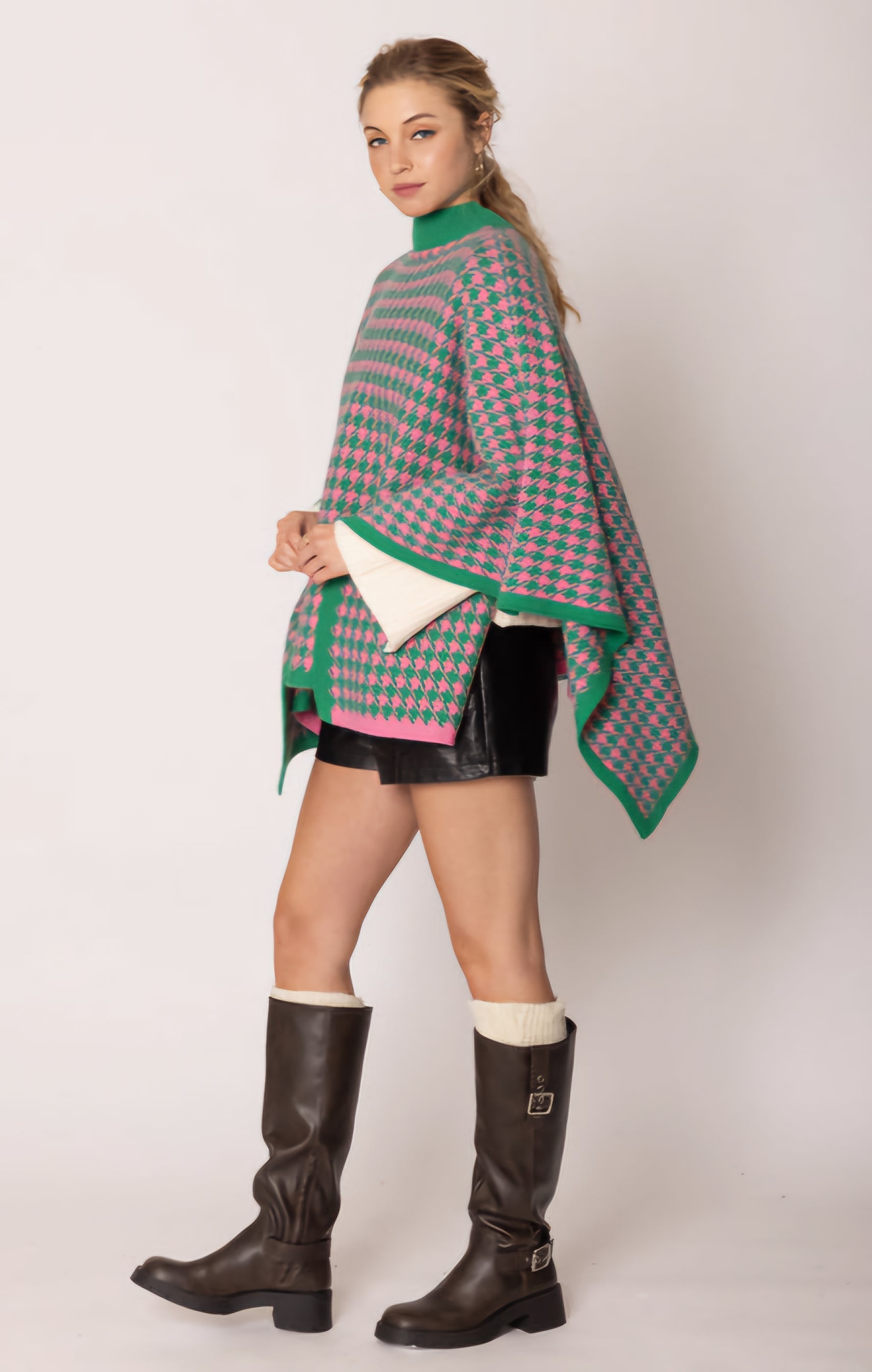 AKA Sorority Checkered Knit Pink and Green Cape