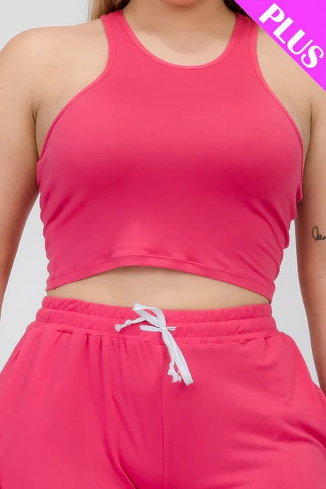 Plus size crop tank top & ruched pants set