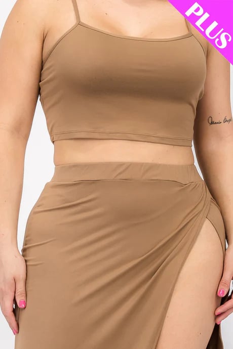 Plus size crop cami & split thigh maxi skirt set