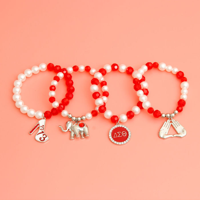 Sorority Inspired Charm White Pearl Bracelets