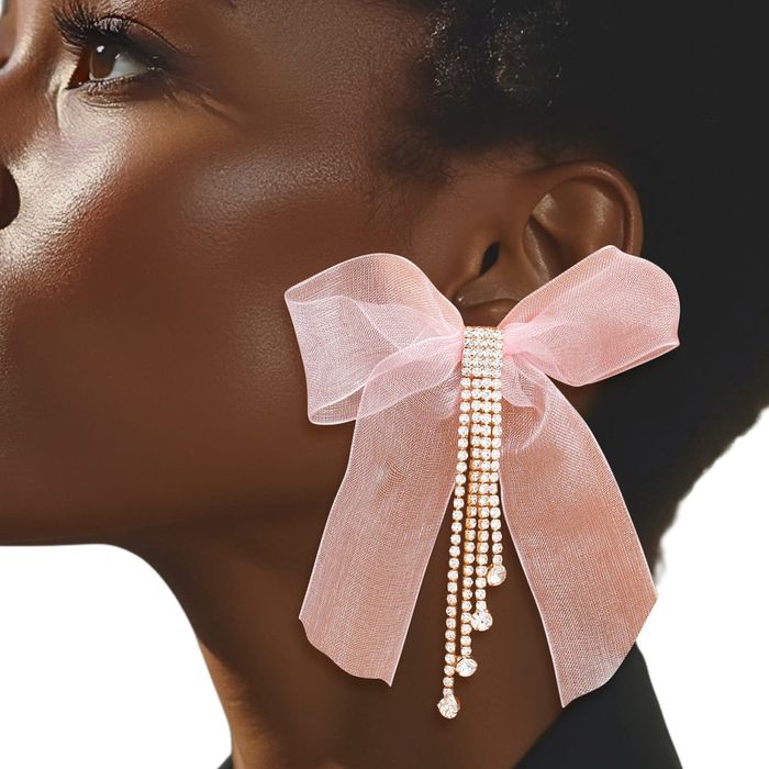 Tassel Ribbon Bow Sparkling Fringe Earrings