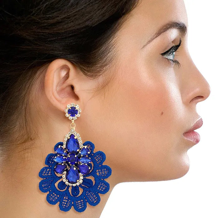 Fabric Lace Crystal Earrings