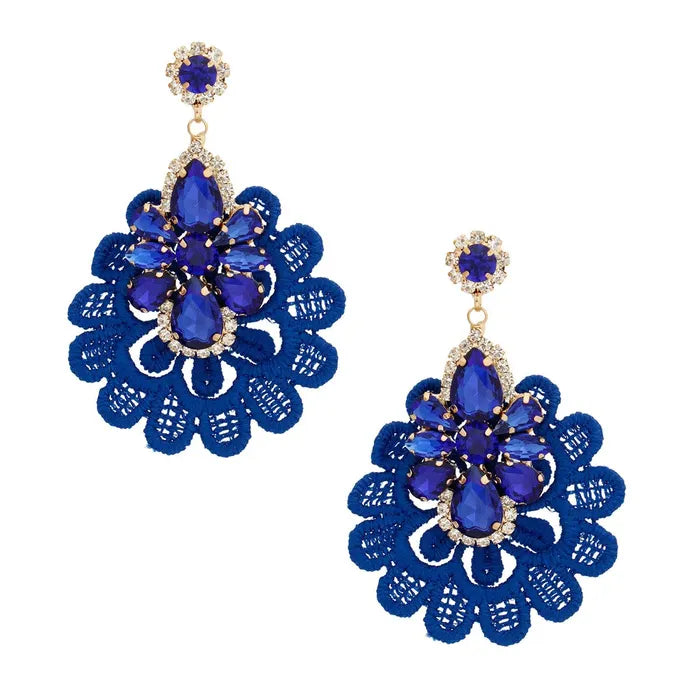 Fabric Lace Crystal Earrings