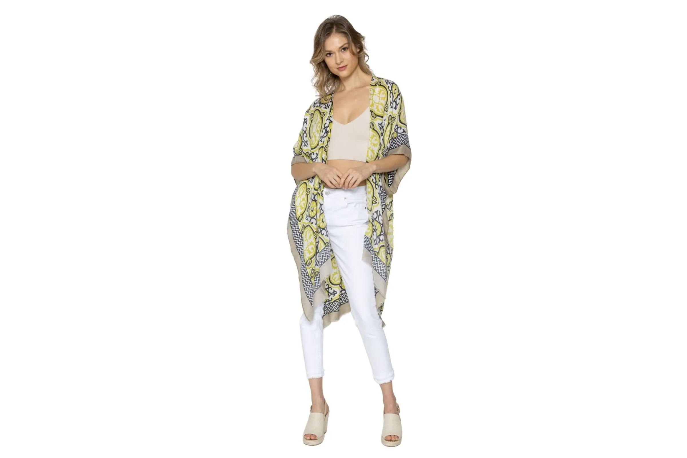 Sage Green Tile Print Kimono