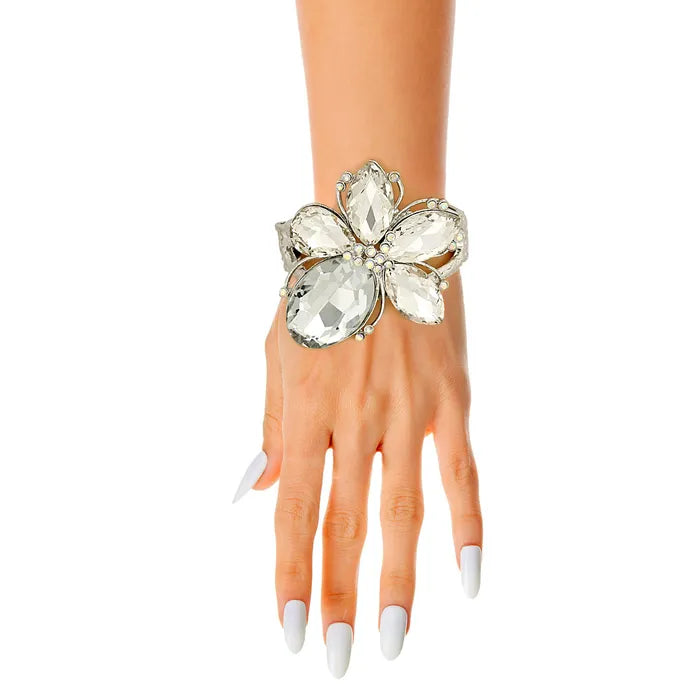 Clear Crystal Flower Hinge Cuff