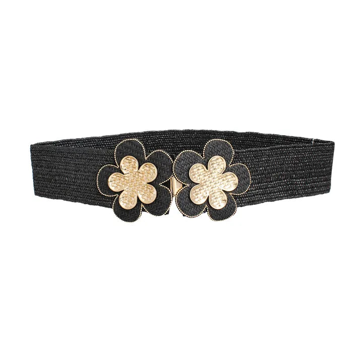 Stretch Belt Raffia Black for Women