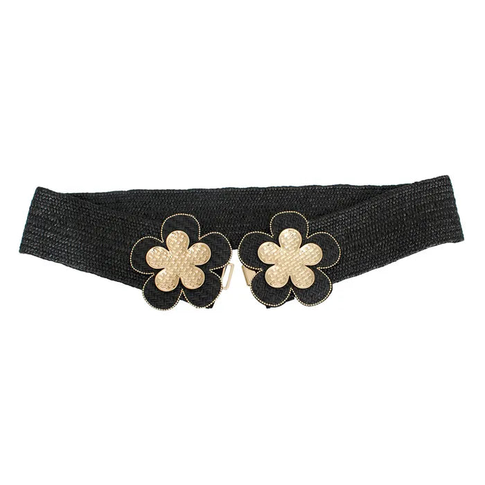 Stretch Belt Raffia Black for Women