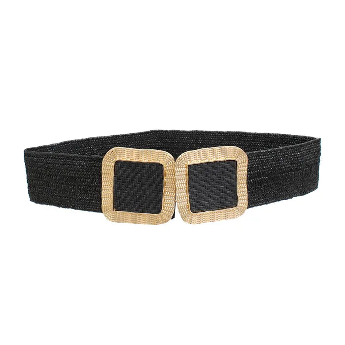 Stretch Belt Raffia Black for Women