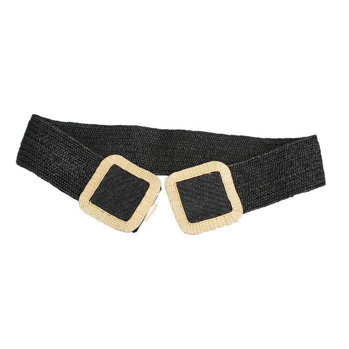 Stretch Belt Raffia Black for Women