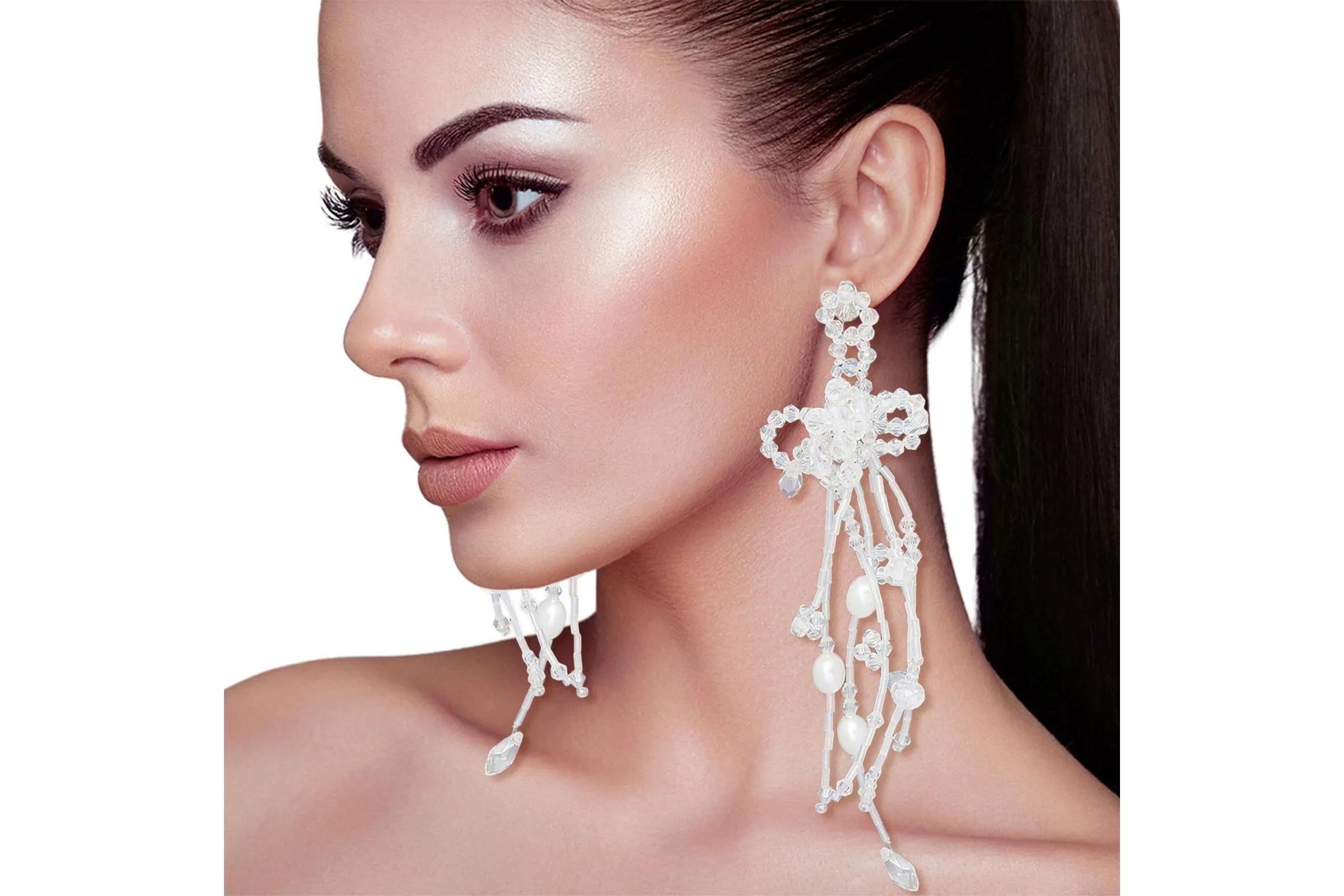 Tassel Clear Bead Long Earrings for Women