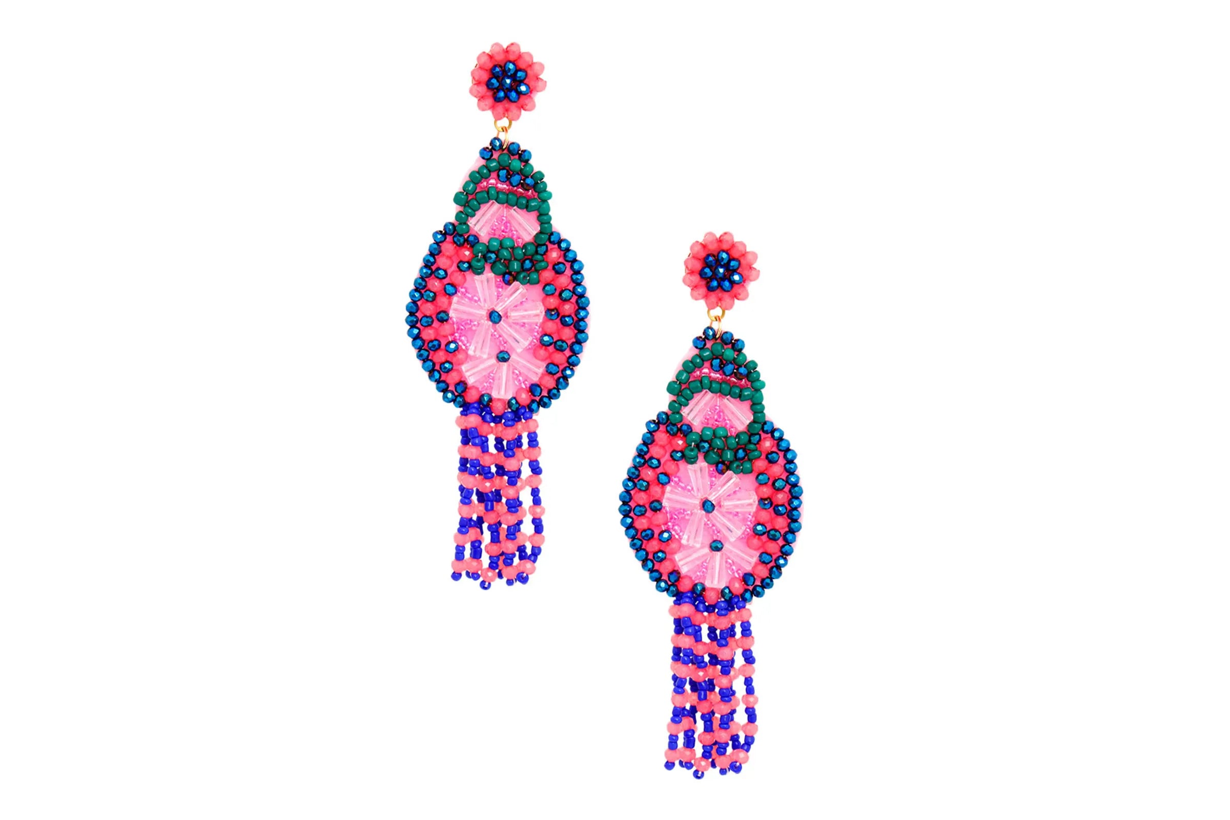 Tassel Pink Beaded Large Earrings for Women