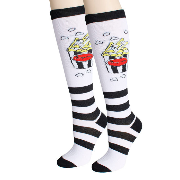 Women's Crew Socks White Popcorn Stripe