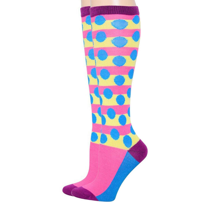 Ladies Knee High Socks Pink Polka Dot