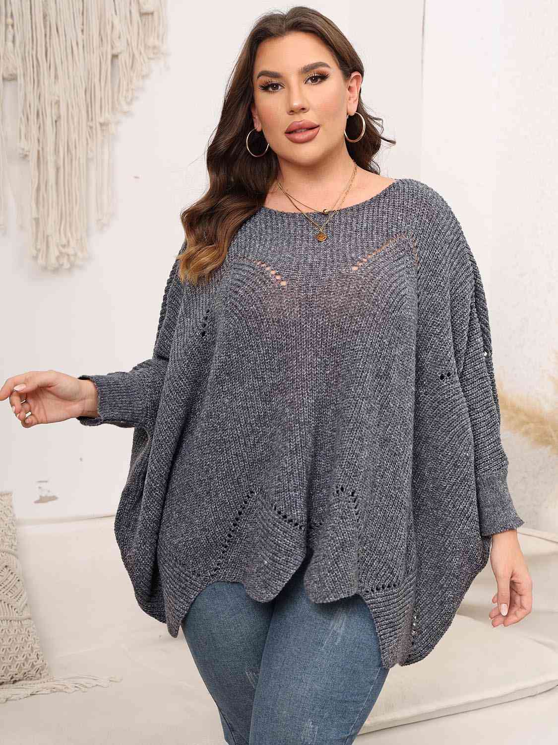 Plus Size Round Neck Batwing Sleeve Sweater