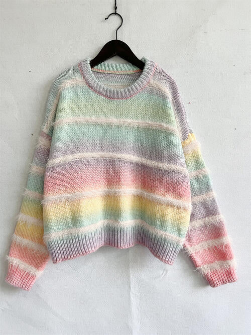 Striped Round Neck Long Sleeve Sweater